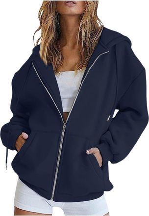 Generic Zipped Hoodies for Women UK - Oversized Zip Up Hoodie Women Casual Fall Winter Long Sleeve Trendy Sweatshirts with Pockets, 2025 Fashion Casual Y2K Ja