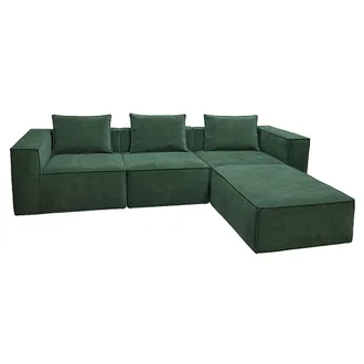 Hhg Sof&aacute; L Hhg-399, Sof&aacute; Lounge Con Otomana, Ampliable Modularmente A La Derecha/izquierda, Tela/tejido 63x270x190 Cm, Verde