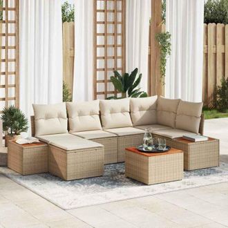 vidaXL Vidaxl - Conjunto De Sof&aacute; De Jard&iacute;n Con Coj&iacute;n 7 Pcs Beige Y Crema