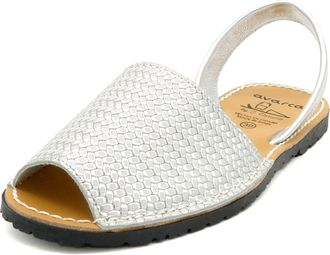 Avarcashop Womens Sandals Leather Menorquina Summer Shoes Metallic 3D Pattern, silver, 8 UK