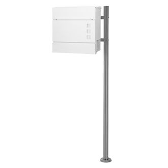 ECD Germany Buz&oacute;n de correos blanco 37x10,5x36,5cm con soporte plateado 120 cm