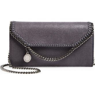 Stella McCartney Falabella Shaggy Faux Leather Wallet on a Chain in Bark at Nordstrom