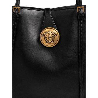 Versace Medusa Plaque Calf Leather Tote Bag - Black