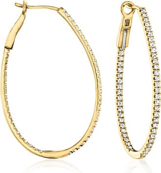 Ross-Simons Diamond Inside-Outside Oval Hoop Earrings in 14kt Yellow Gold