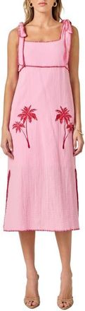 English Factory Tropical Embroidery Midi Dress in Pink/red at Nordstrom, Size X-Small