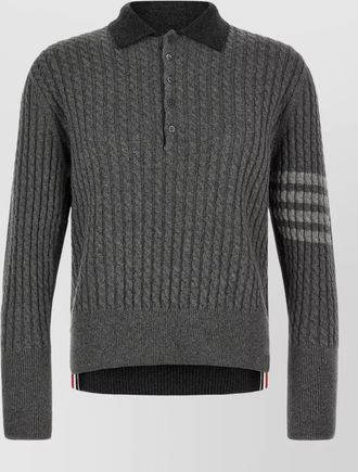 Thom Browne cable-knit long-sleeve wool polo sweater