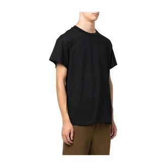 Jil Sander T-Shirts, male, Black, Size: M Black Cotton Logo Patch T-shirt