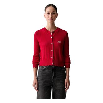 Tommy Jeans Slim Pointelle Flag Cardigan - female - Tommy Jeans - Cardigans - Red - XS - Knitwear