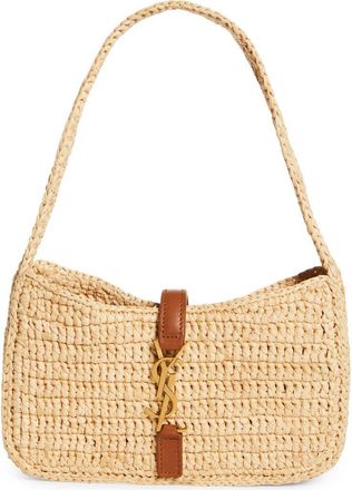 Saint Laurent Mini Le 5 à 7 Raffia Hobo in Natural/Brick at Nordstrom