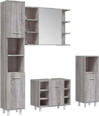 vidaXL Set De Armario De Ba&ntilde;o 4 Pzas Madera Contrachapada Gris Sonoma Vidaxl