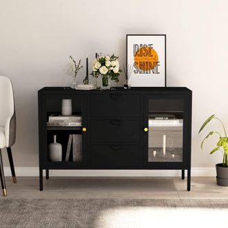 Berkfield Home Sideboard Black 105x35x70 cm Steel & Tempered Glass | Size: 105 x 35 x 70 cm