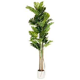 Beliani Beliani - Planta Artificial En Maceta Para Interior Moderna De Pl&aacute;stico Maceta Blanca 221 Cm Monstera Plant