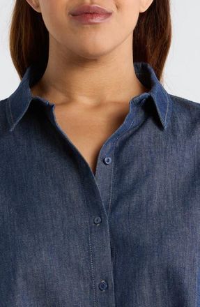Eileen Fisher Button Front Denim Shirt in Dark Indigo at Nordstrom, Size 1 X