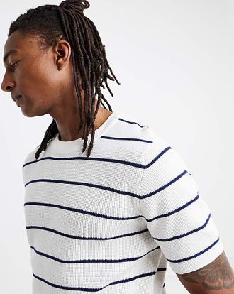 Jacamo Waffle Knitted Stripe T-Shirt
