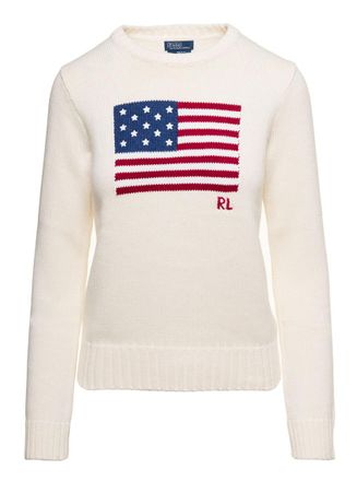 Ralph Lauren White Graphic Crew Neck Sweater