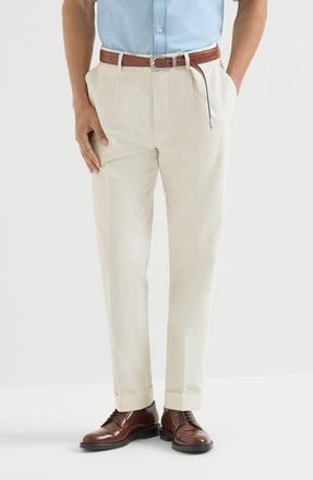 Brunello Cucinelli Sea Island cotton narrow wale corduroy trousers with pleat in Panama at Nordstrom, Size 44