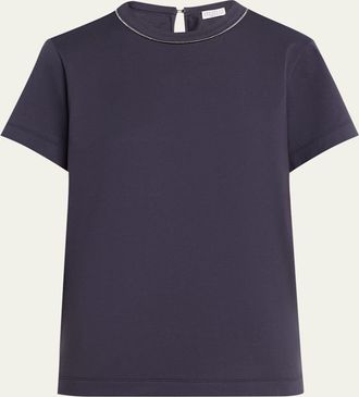 Brunello Cucinelli Metallic Seams Cotton Stretch Short-Sleeve T-Shirt