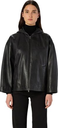 Gerard Darel Nabila Hooded Leather Jacket in Black at Nordstrom, Size Small