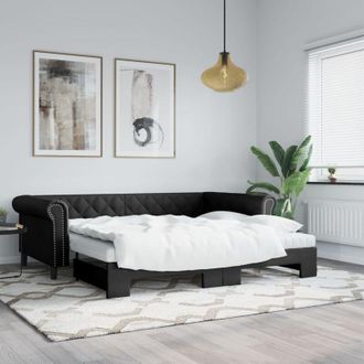 vidaXL Sof&aacute; Con Cama Nido Cuero Sint&eacute;tico Negro 90x200 Cm Vidaxl