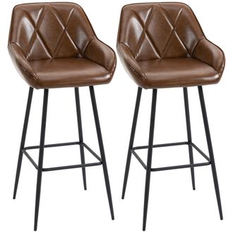 HOMCOM Homcom - Juego De 2 Taburetes Altos De Cocina Taburetes De Bar Tapizado En Pu Con Respaldo Alto Patas De Acero Y Reposapi&eacute;s Carga 120 Kg 50x47,5x102,5