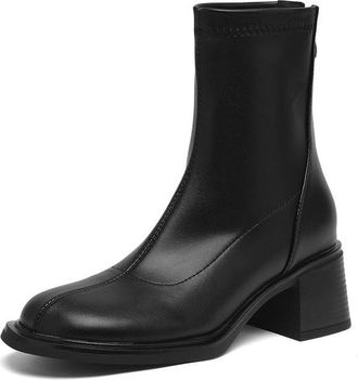 Generic Womens Round Toe Ankle Boots With Back Zipper Chunky Block Heels Comfortable Non-Slip Durable PU Leather For Daily Street Office Fall Winter Wear,Blac