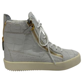 Giuseppe Zanotti Croc-Embossed High-Top Sneakers in Grey Leather