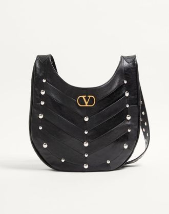 Valentino Garavani Borsa Hobo Valentino Garavani Hoboho In Nappa Motivo Chevron Con Borchie Donna NERO UNI