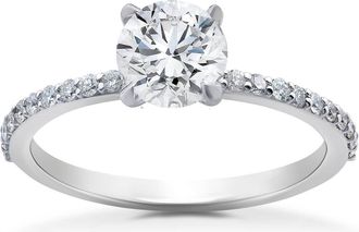 Pompeii3 1 ct Lab Grown Diamond Side Stone Accent Engagement Ring 14k White Gold