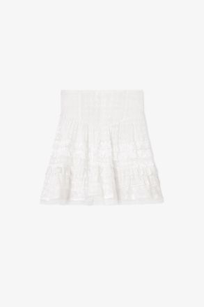 Ganni White Skirt in Broderie Anglaise - Size 32 Organic Cotton