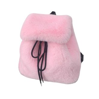 Generic Fashionable Plush Furry Small Backpack for Women Adjustable Shoulder Bag with Drawstring Closures Flap Covers