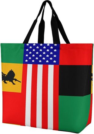 Generic African U.S. Unity Flag Reusable Shopping Bags Large Capacity Grocery Bag Heavy Duty Tote for Women 40x40x16cm