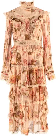 Zimmermann Pink Lace Ruffle Maxi Dress Size S