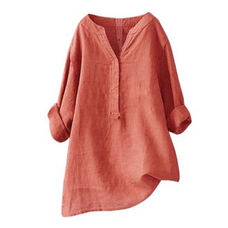 Generic Linen Shirt Dresses for Women UK 2025 3/4 Sleeve Sleeve Plus Size Summer Dressy Cotton Linen Button Down Blouses Ladies Casual Lightweight V Neck Roll