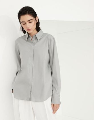 Brunello Cucinelli Light Grey Classic Shirt, Size XXS