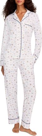 Petite Plume Bows Classic Pima Cotton Pajamas in White at Nordstrom, Size X-Small