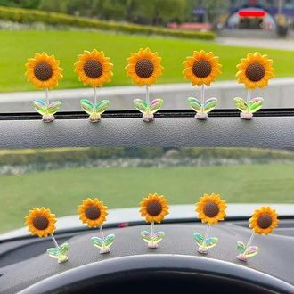 OEM 5 Decoraciones De Girasoles Para El Tablero Del Auto: Cabezas De Girasol En Movimiento, Perfectas Interior Auto Ni&ntilde;as, Decoraciones Escritorio