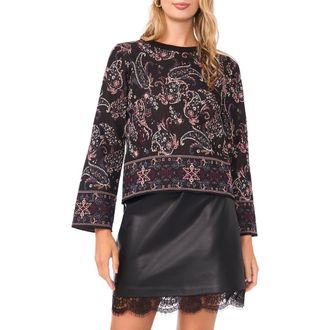 Vince Camuto Festival Paisley Jacquard Crewneck Sweater in Rich Black at Nordstrom Rack, Size Xx-Large