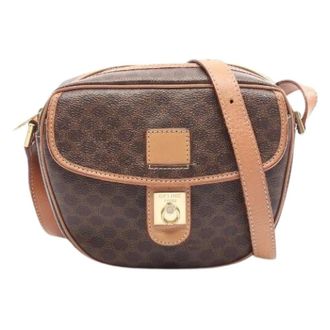 Celine Pre-owned Cross Body Bags, female, Brown, Size: ONE SIZE Pre-owned Macadam PVC Coated Canvas Leather Shoulder Bag