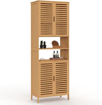 IDMarket Mobile Da Bagno Bea In Bamb&ugrave; Con 4 Ante E 2 Nicchie