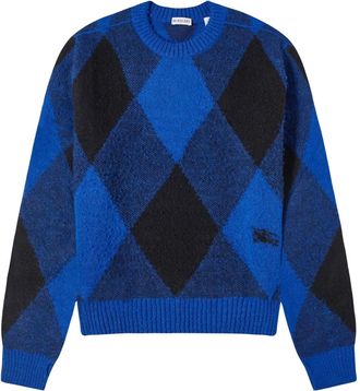Burberry Grote Geruite Ronde Hals Gebreide Blauwe Sweatshirt