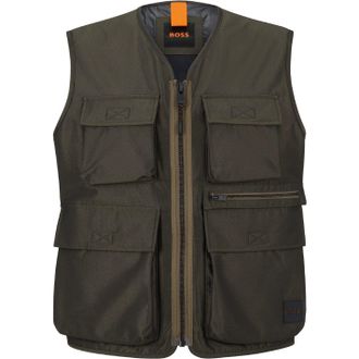 HUGO BOSS Mens Onslow Solid Patterned Gilet in Dark Green - Size 40 (Chest)
