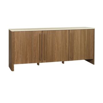 Sweeek Aparador de madera con sobre efecto travertino 3 puertas, 160cm, nogal