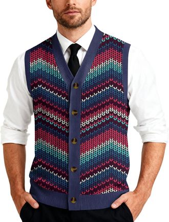 Generic Mens Sleeveless Jumpers & Knitted Gilets Mens Sweater Vest V Neck Men For Vests Casual Button Down Knit Pattern Dark Purple M