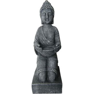 Relaxdays Relaxdays Kneeling Buddha Statue, 43 cm, garden & living room decor, weatherproof, frost-resistant, anthracite