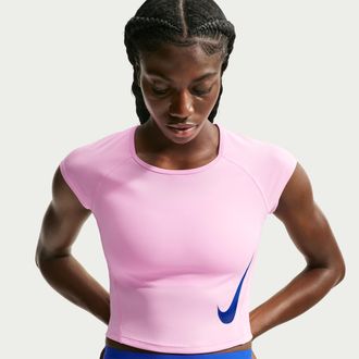 Nike Womens Tempo Swoosh Dri-FIT Cap-Sleeve Running Top in Pink | IF4998-654