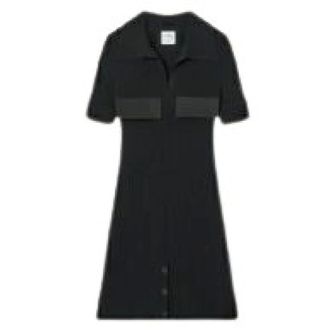 Courr&egrave;ges Shirt Dresses, female, Black, Size: XS Rib Knit Polo Mini Dress