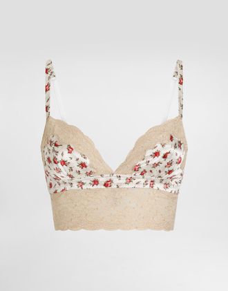 Dolce & Gabbana Small Rose-print Satin And Lace Bra - Woman Underwear Multicolor 4