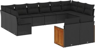 vidaXL Set De Sof&aacute;s De Jard&iacute;n Y Cojines 12 Pzas Rat&aacute;n Sint&eacute;tico Negro Vidaxl