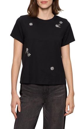 Sanctuary Floral Crystal Embellished Organic Cotton T-Shirt in Black at Nordstrom, Size Xx-Small