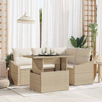 vidaXL Conjunto De Sof&aacute; De Jard&iacute;n 5 Pcs Beige, Crema 100 X 55 X 73 Cm Vidaxl